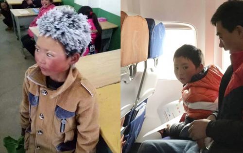 寒波で頭も眉も真っ白に凍った8歳の中国の少年.jpg